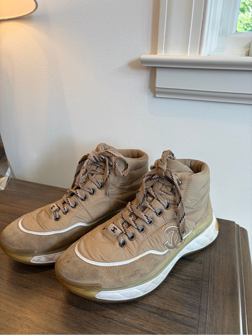 CHANEL Taupe Quilted High-Top Sneakers - Picture 3 of 9